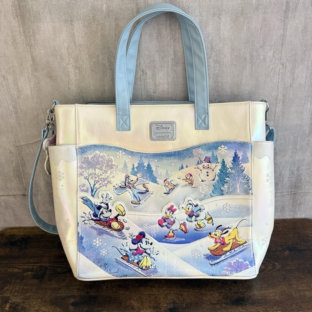 Disney Loungefly Mickey And Friends Winter Wonderland Convertible Tote Bag READ